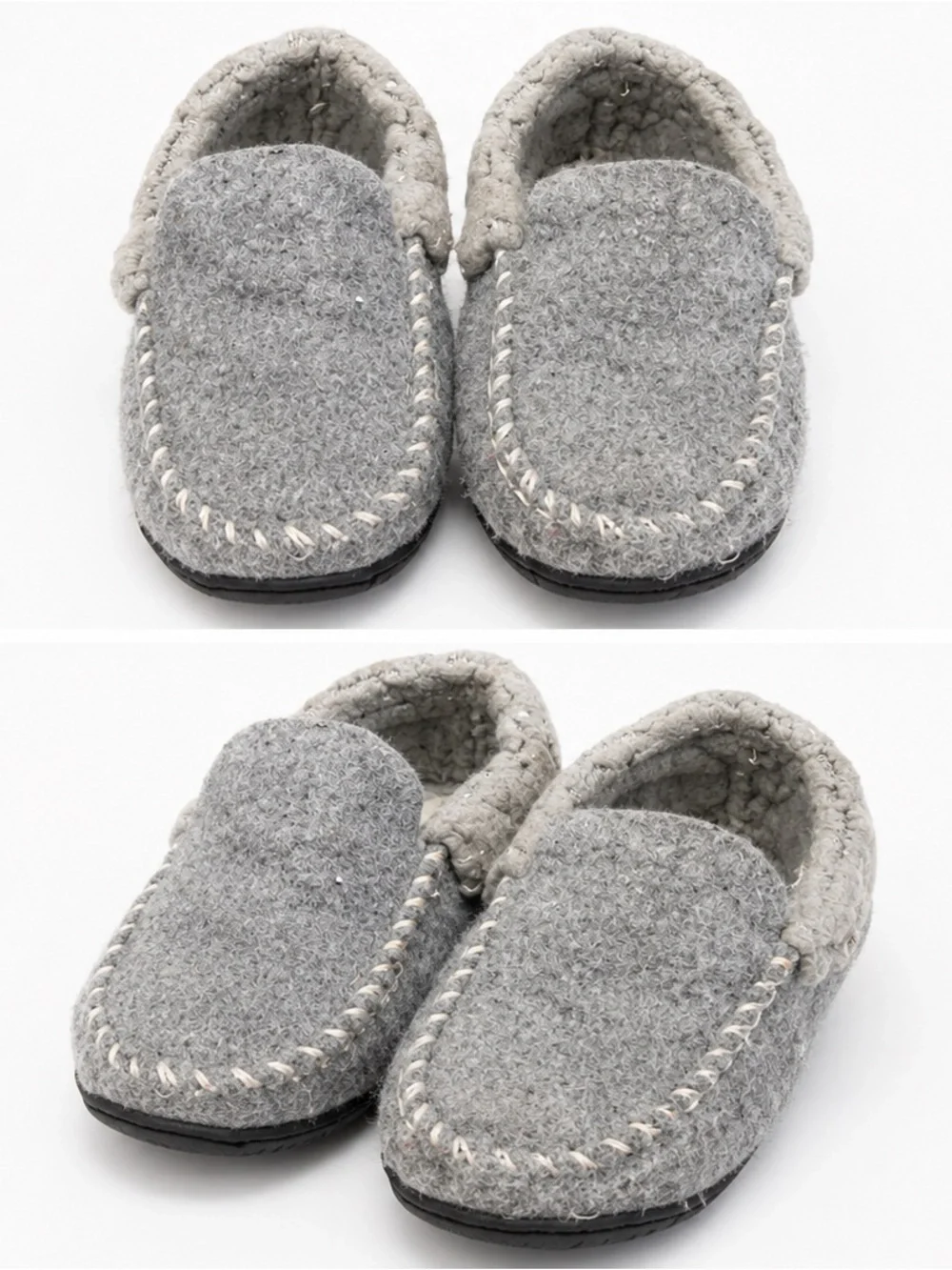 Kids Gray Cozy Moccasin Slippers - Plush Slip-On Comfort